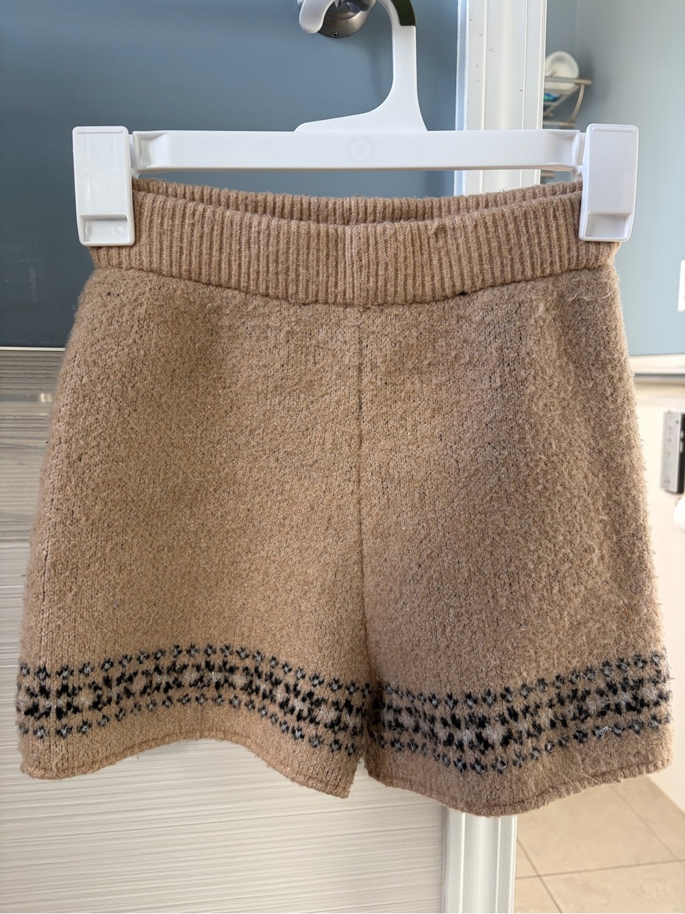 wild fable Tan Knit High-Waist Shorts with Black Pattern